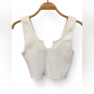 Cotton Candy Ribbed V-Notch Crop Tank - Cream